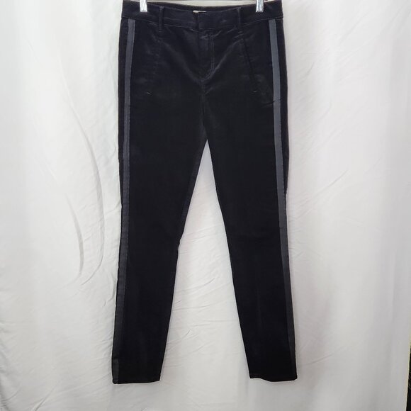Ann Taylor Loft Modern Skinny Velvet Pants Womens 8 Black Tuxedo Stripe PP21X - Picture 1 of 7
